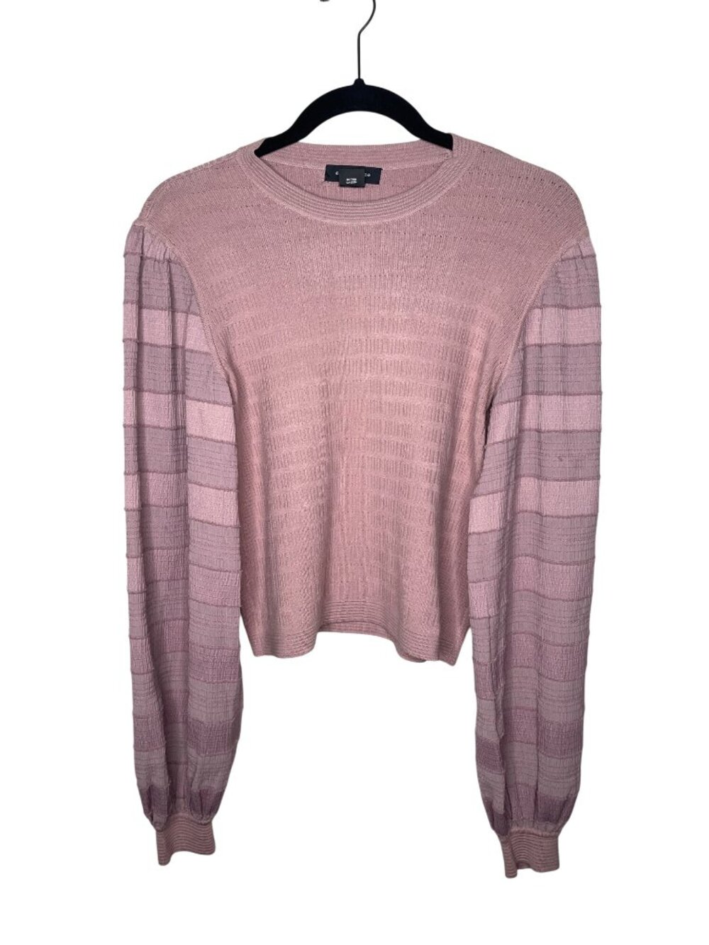 Club Monaco Pink Textured Knit Woven Balloon Sleeve Top Womens M
